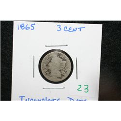 1865 Three Cent piece, incomplete date