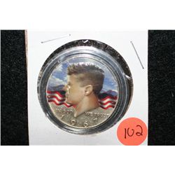 1967 Kennedy half dollar, color enamel on front