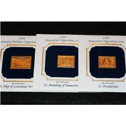 22K Gold Replica Stamp w/stamps, various dates, lot of 3