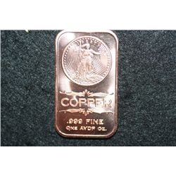 2012 Copper Ingot, .999 fine 1 oz.