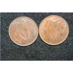 1928 Ireland 1/2 Penny KM-2, lot of 2