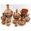 Image 1 : Collection of 11 Mexican pottery items includes 6 hand painted carafes, 3 hand painted handled pitch