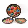 Image 1 : Collection of 3 hand painted wooden platters includes 1 measuring 19 inches across, 1 measuring 14.5