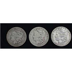 Collection of 3 Carson Silver Dollars dated 1878, 1890 and 1891. Display cases not included.