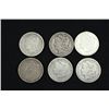 Image 1 : Collection of 6 silver dollars includes dates 2) 1884,  1889, 1890, 1896, 1900. Display cases not in