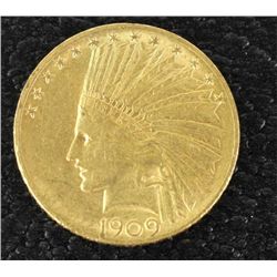 1909 US 10 Dollar Gold Coin Display cases not included.