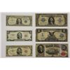 Image 1 : 6) US bills includes 3-1$ silver certificates and 3-Red seal bills including 1953 2$, 1953 5$ and 19