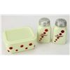 Image 1 : Collection of 3 includes McKee red dot on custard glass Roman Arch sugar shaker 4 1 /2" tall, matchi