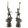 Image 1 : Pair matching bronzes on turned wood basess entitled "La Forge" and "Le Pouboir", each 20" tall.