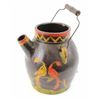 Image 1 : Early crock water pitcher with original hand decorated painted designs, wire bail and wood handle in