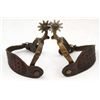 Image 1 : Unmarked brass drop shank spurs with aluminum rowel and unmarked leathers.
