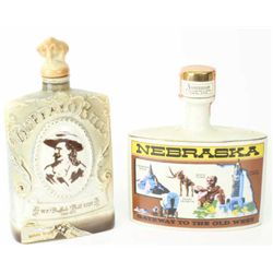 Collection of 2 decanters includes Buffalo Bill Cody Jim Beam and Nebraska anniversary decanter by M