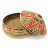 Image 1 : Collection of 3 African baskets includes large lidded basket 13 1/2" wide, flat basket tray 12" diam