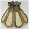 Image 1 : Large caramel slag glass lamp shade with finely detailed cast brass framework, unmarked, 13" tall X