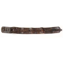Early leather ammo belt stamped G. Burroughs Milwaukee. Interesting old belt fitting 38 cal. cartrid