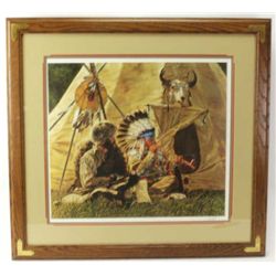 Paul Calle signed litho depicting mountain man and Indian chief, signed lower right corner, image 20