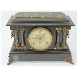 Nice antique mantle clock by Seth Thomas in Egyptian deco style showing good condition and operating