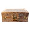 Image 2 : Large tooled  leather suit case the front with Indian Chief hunting gear, reverse with large Mallard