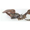 Image 2 : Pair Crockett thunderbird pattern spurs with leathers which are unmarked, later straps. Spurs show h