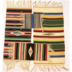Collection of 4 vintage Mexican weavings includes 14" X 30" rug showing fine workmanship with laced