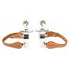 Image 1 : One pair unmarked short shank spurs with leather straps, new unused condition.