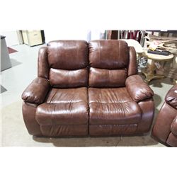3 PIECE BROWN LEATHER RECLINING SOFA LOVE SEAT &