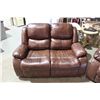 Image 1 : 3 PIECE BROWN LEATHER RECLINING SOFA LOVE SEAT &