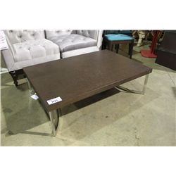 CURVED METAL LEG WALNUT COFFEE TABLE WITH MODERN