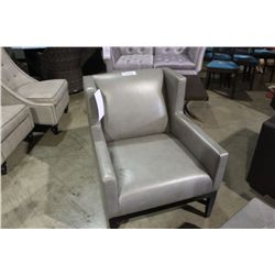 PRENTIS GREY LEATHER MODERN WINGBACK CHAIR