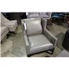 Image 1 : PRENTIS GREY LEATHER MODERN WINGBACK CHAIR
