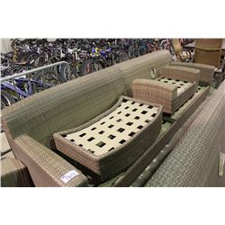 2 TONE VIRO 4 PIECE RATTAN SOFA, 2 OTTOMAN, &