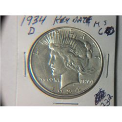 1934 D PEACE DOLLAR