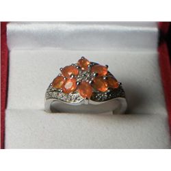 MEXICAN FIRE OPAL PLATNIUM OVERLAY SILVER DIAMOND RING SIZE 7