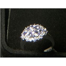 TANZANITE CLUSTER PLATNIUM OVERLAY SILVER RING SIZE 8