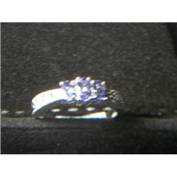 TANZANITE 3 STONE RING SIZE 7 WITH DIAMOND