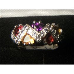 STERLING SILVER W/ TANZANITE, AMETHYST, GARNET CITRINE RING SIZE 8