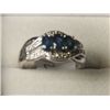 Image 1 : BLUE SAPPIRE DIAMOND PLATNIUM OVERLAY SILVER TRILOGY RING SIZE 7
