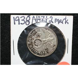 1938 Nazi 2 Mark Silver w/Eagle holding Swatstika