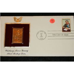1981 First Day Issue 22K Gold Replica Stamp w/stamps, Whitney Moore Young, Black Heritage Series
