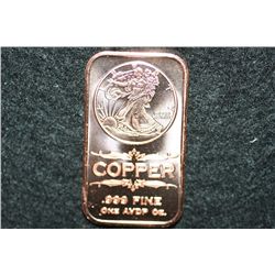 2011 Copper Ingot, .999 fine 1 oz.