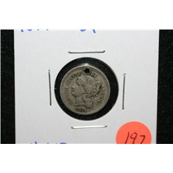 1874 Three Cent piece, holed