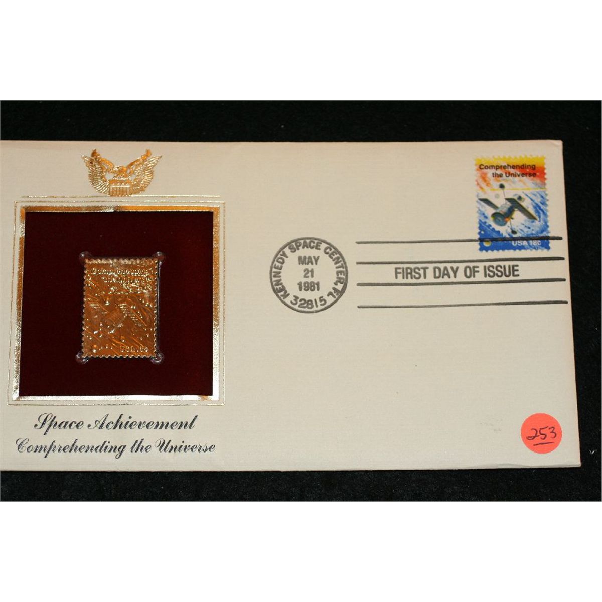 1981 First Day Issue 22K Gold Replica Stamp w/stamps, Space Achievement