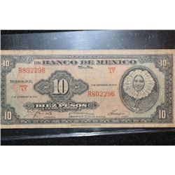 1961 Mexico Diez Pesos Foreign Bank Note