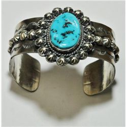 Navajo Sleeping Beauty Turquoise Sterling Silver Cuff Bracelet - Mary Ann Spencer