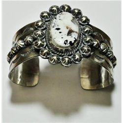 Navajo White Buffalo Sterling Silver Cuff Bracelet - Mary Ann Spencer