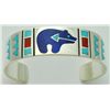 Image 1 : Zuni Multi-Stone Inlay Bear Sterling Silver Cuff Bracelet - Rudell & Nancy Laconsello