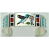 Image 1 : Zuni Multi-Stone Inlay Hummingbird Sterling Silver Cuff Bracelet - Rudell & Nancy Laconsello