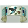 Image 1 : Zuni Multi-Stone Inlay Hummingbird Sterling Silver Cuff Bracelet - Rudell & Nancy Laconsello