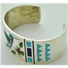 Image 2 : Zuni Multi-Stone Inlay Hummingbird Sterling Silver Cuff Bracelet - Rudell & Nancy Laconsello