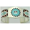 Image 1 : Zuni Multi-Stone Inlay Sun Design Sterling Silver Cuff Bracelet - Fred & Lolita Natachu